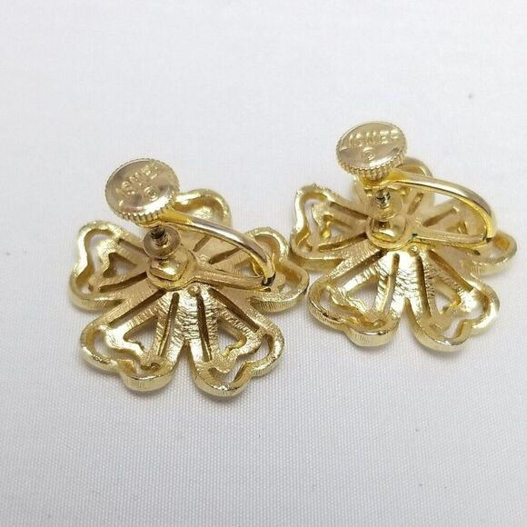 Vintage Lisner Gold Tone Flower Clip On Screw Back Earrings, Signed Estate - Picture 3 of 7